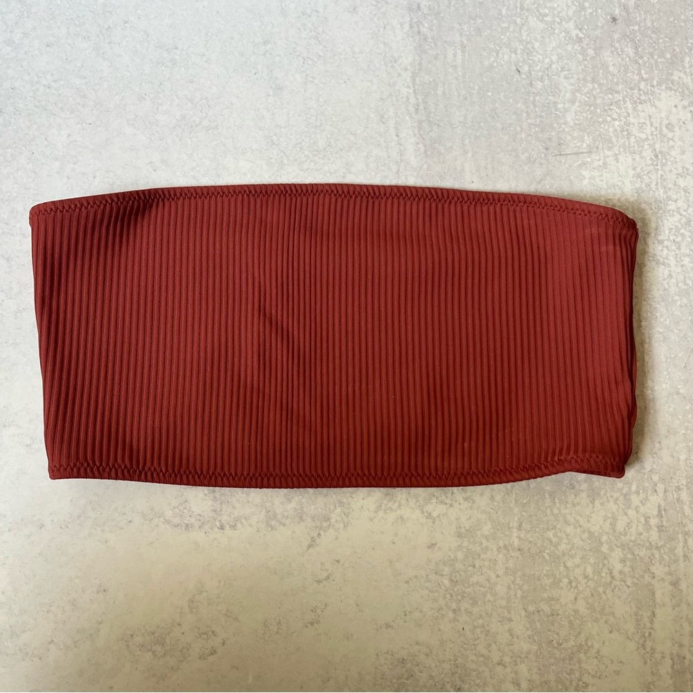 PacSun Ribbed Bandeau Bikini Top - Brick Red